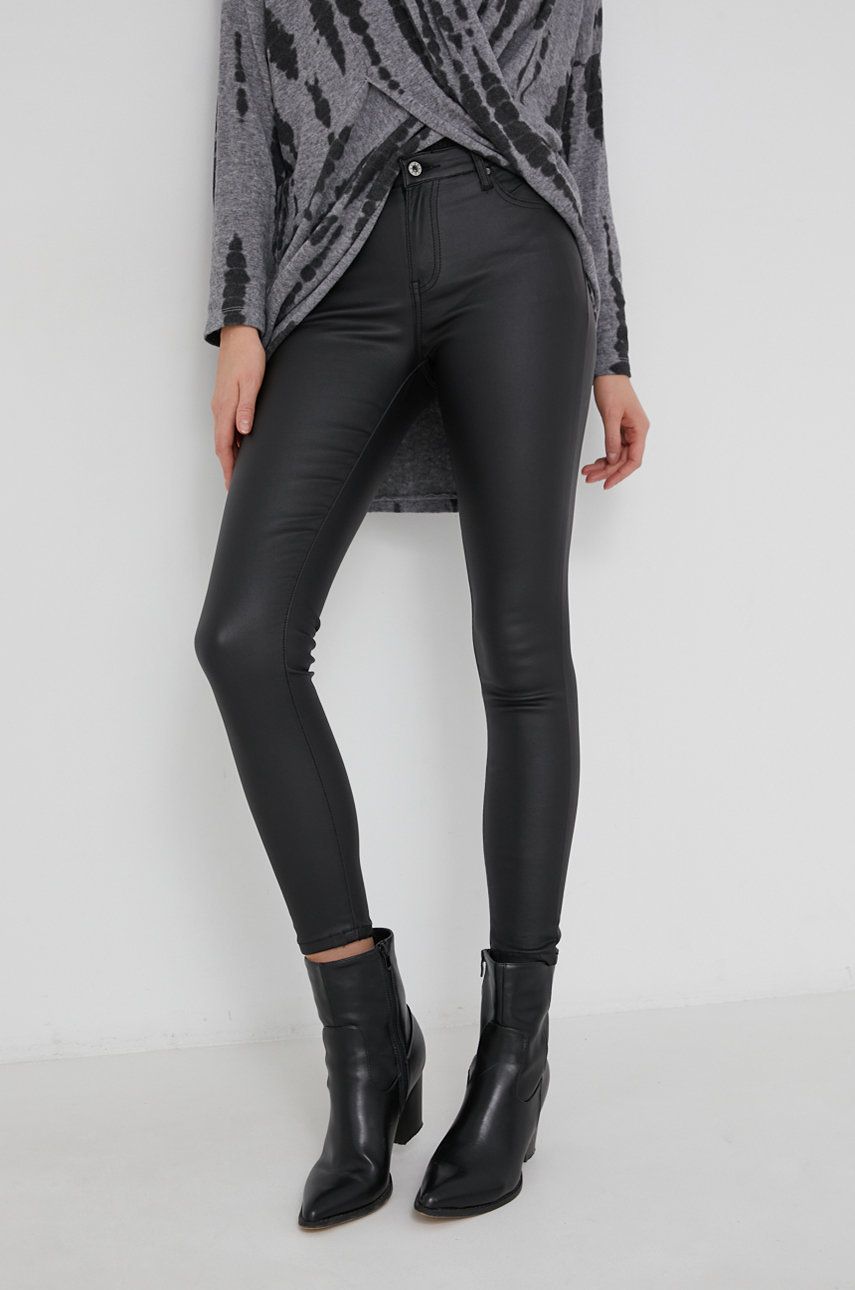 Answear Lab Pantaloni femei, culoarea negru, mulat, medium waist