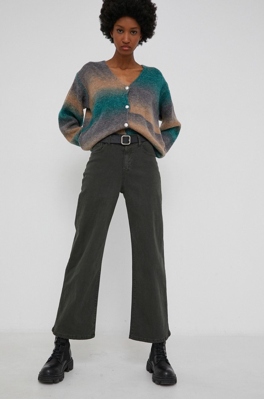 Answear Lab Pantaloni femei, culoarea verde, lat, high waist