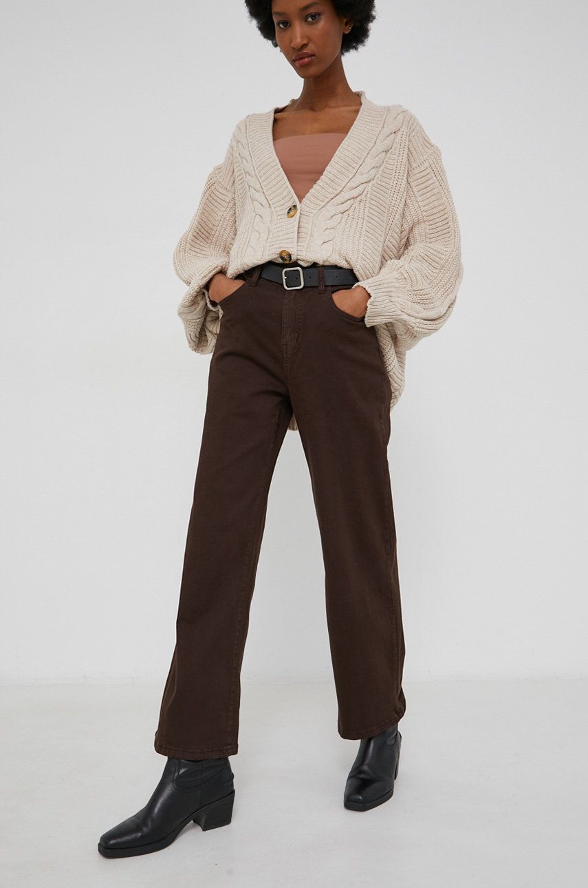 Answear Lab Pantaloni femei, culoarea maro, lat, high waist