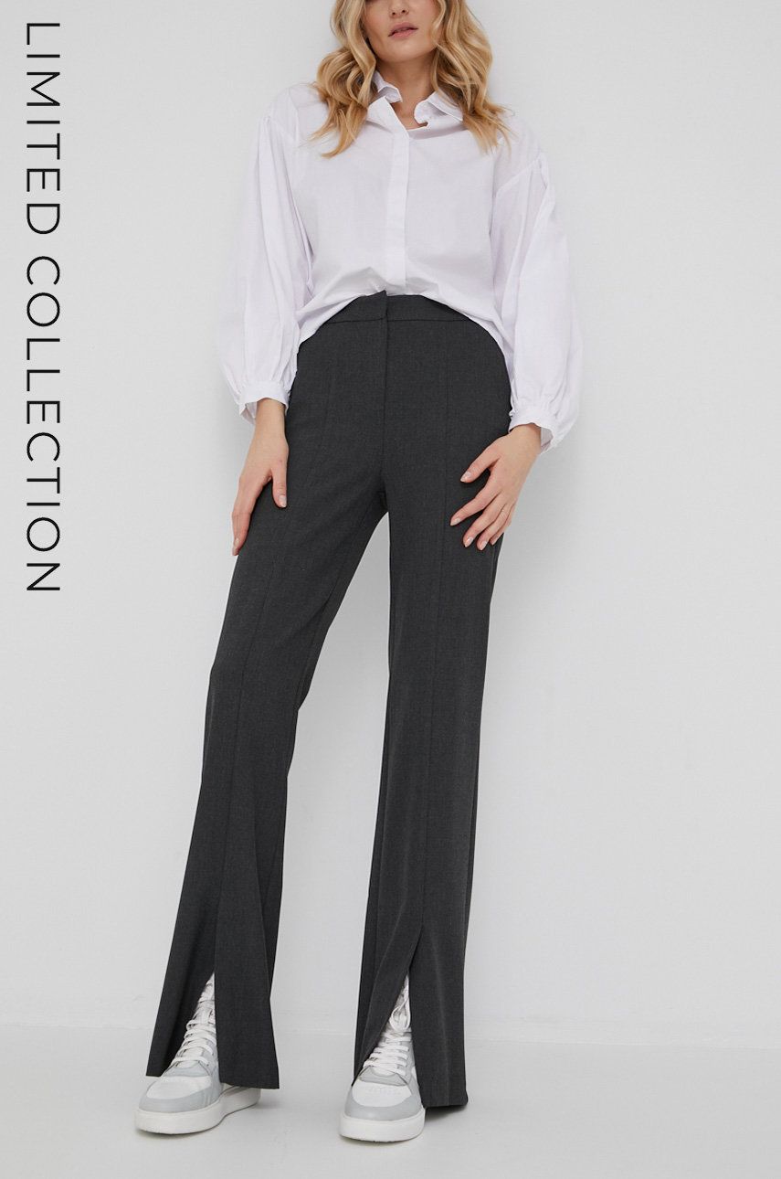 Answear Lab pantaloni femei, culoarea gri, evazati, high waist