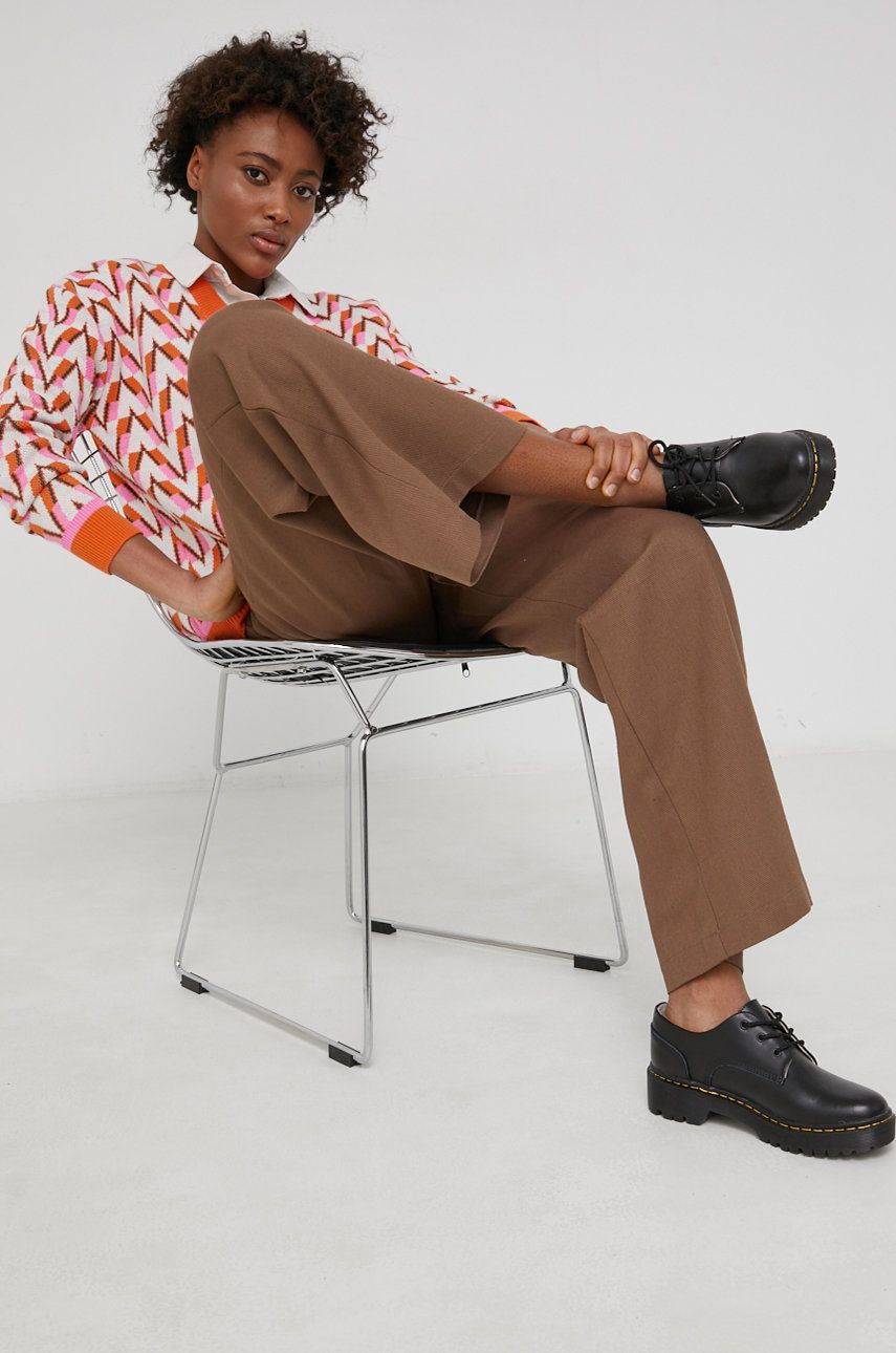 Answear Lab pantaloni de bumbac femei, culoarea maro, lat, high waist Answear Lab imagine 2022 13clothing.ro