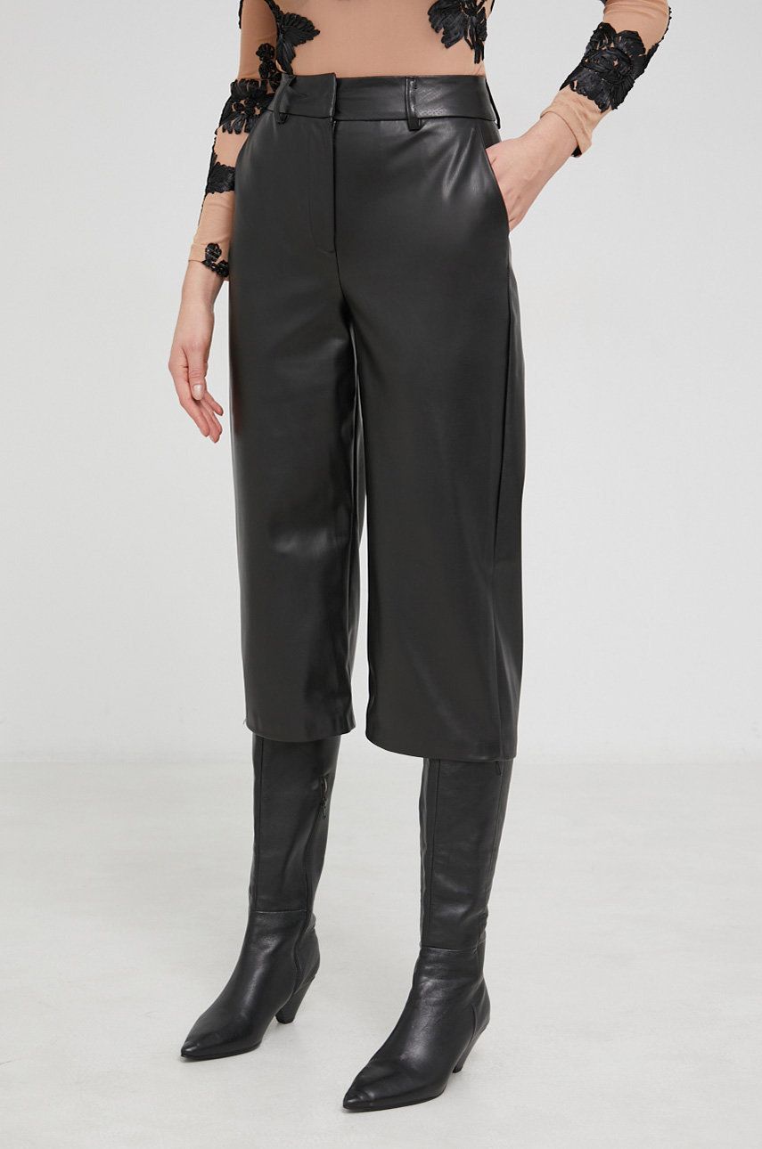 Answear Lab pantaloni femei, culoarea negru, fason culottes, high waist
