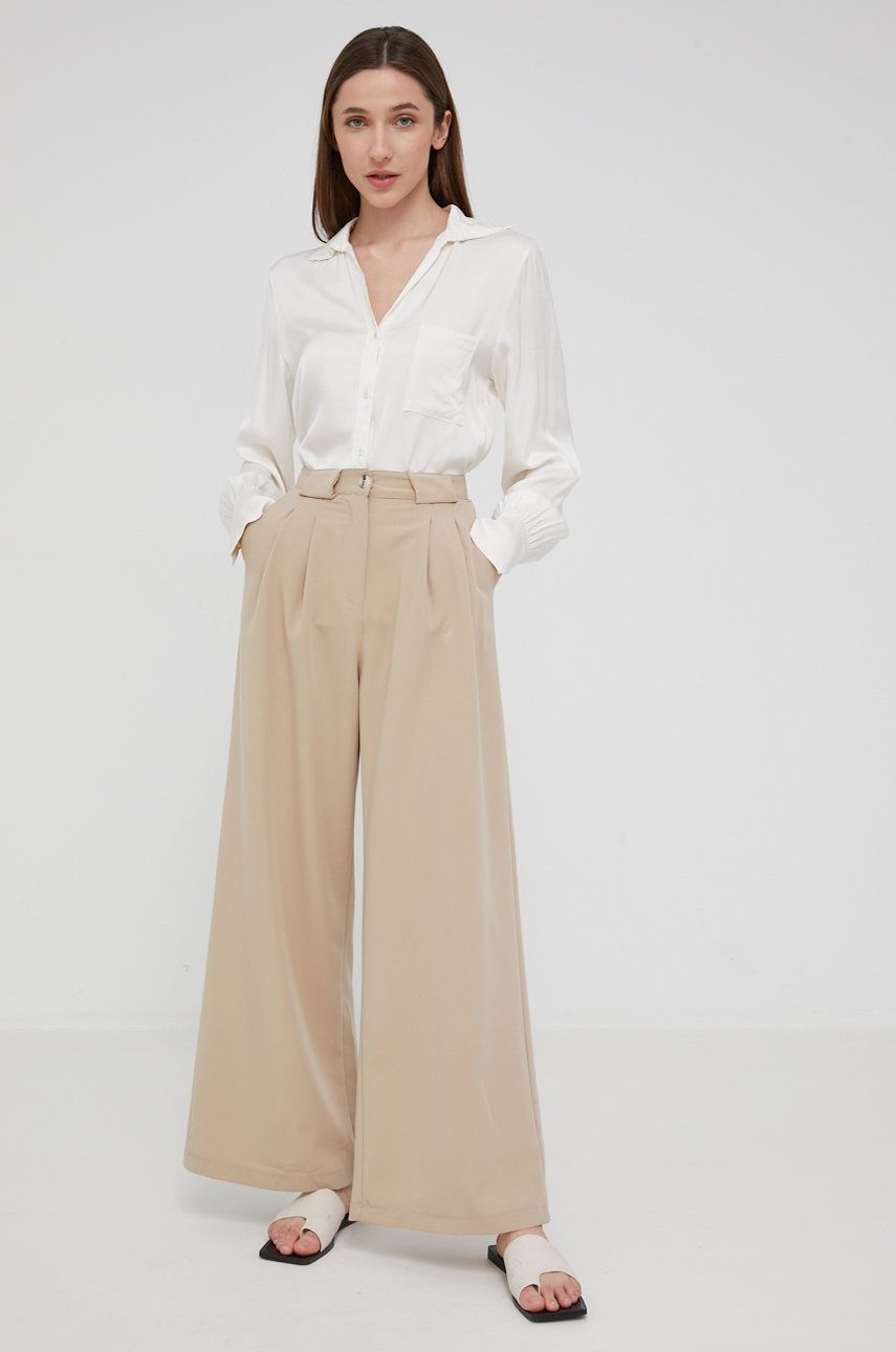 Answear Lab pantaloni femei, culoarea bej, lat, high waist imagine reduceri black friday 2021 Answear Lab