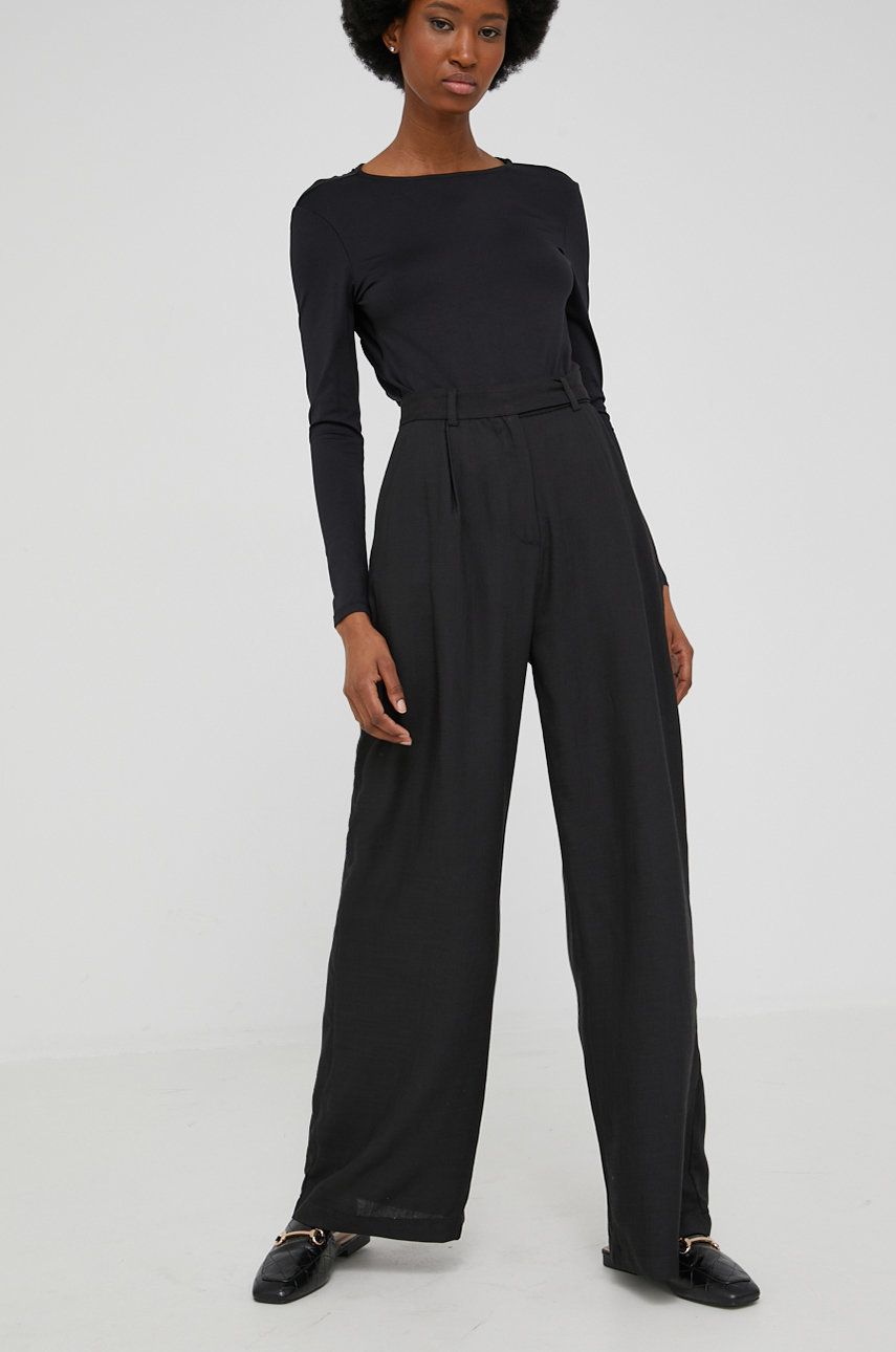 Answear Lab spodnie z lnem damskie kolor czarny szerokie high waist