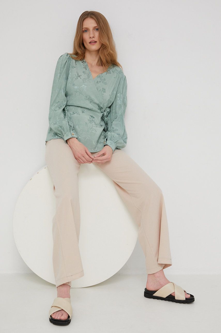 Answear Lab pantaloni femei, culoarea bej, drept, high waist imagine reduceri black friday 2021 Answear Lab