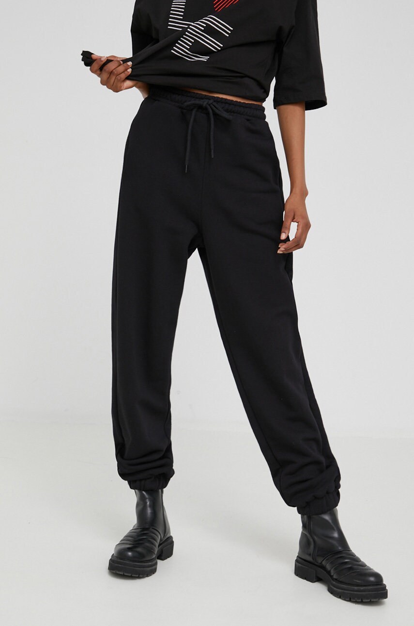 Answear lab pantaloni de bumbac femei, culoarea negru, neted