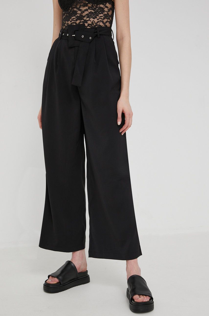 Levně Kalhoty Answear Lab dámské, černá barva, střih culottes, high waist