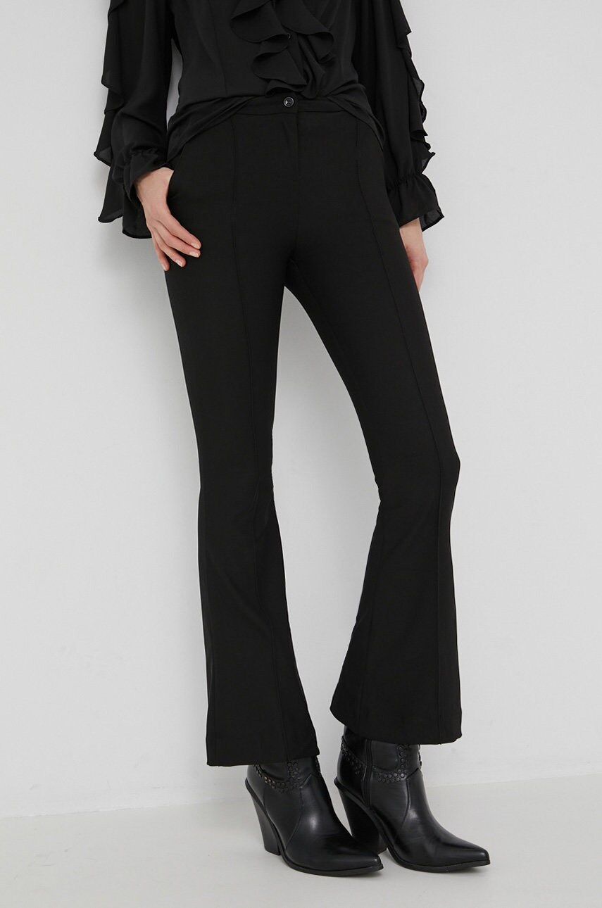 Answear lab pantaloni femei, culoarea negru, evazati, medium waist