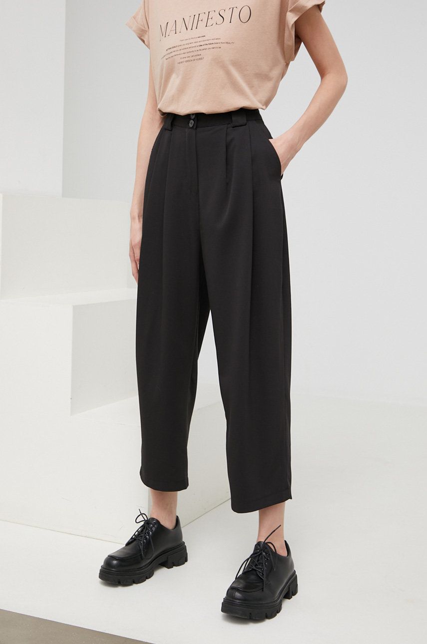 Answear Lab pantaloni femei, culoarea negru, drept, high waist imagine reduceri black friday 2021 Answear Lab