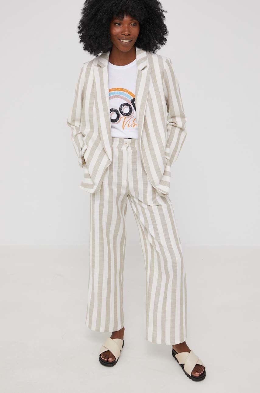 Answear lab pantaloni din in femei, culoarea bej, drept, high waist