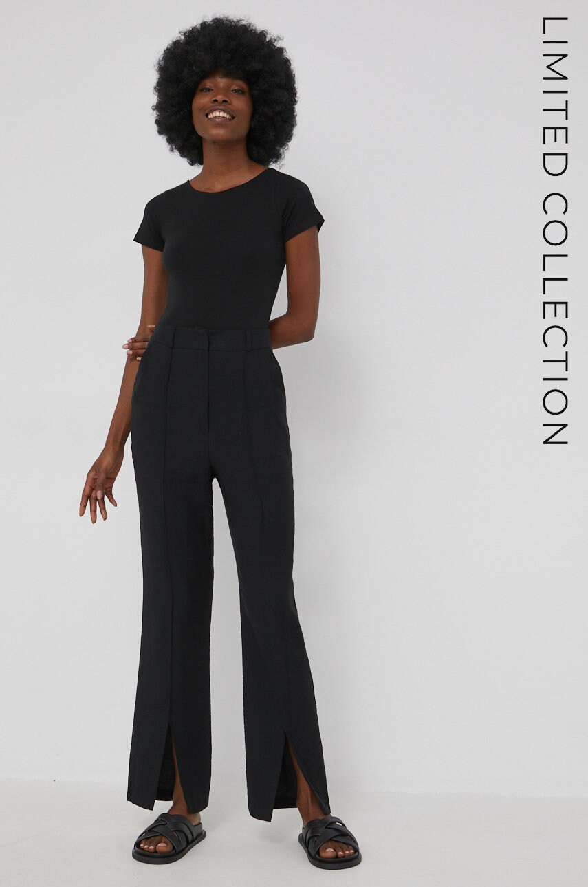 Answear lab x limited festival collection be brave pantaloni femei, culoarea negru