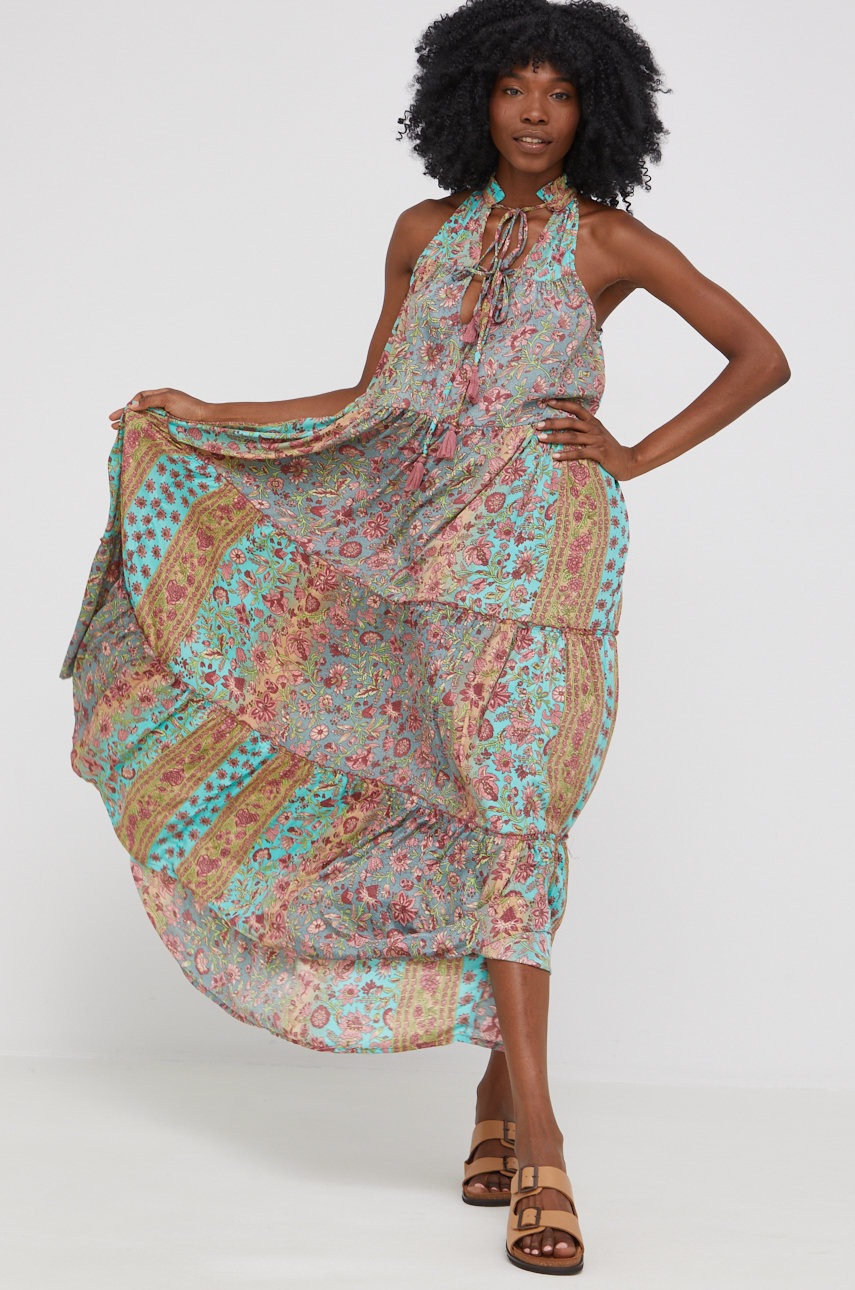 

Рокля с коприна Answear Lab дълъг модел разкроен модел, Син