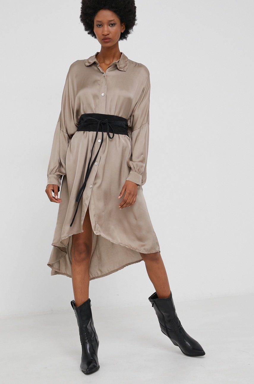 

Платье с шёлком Answear Lab цвет бежевый mini oversize