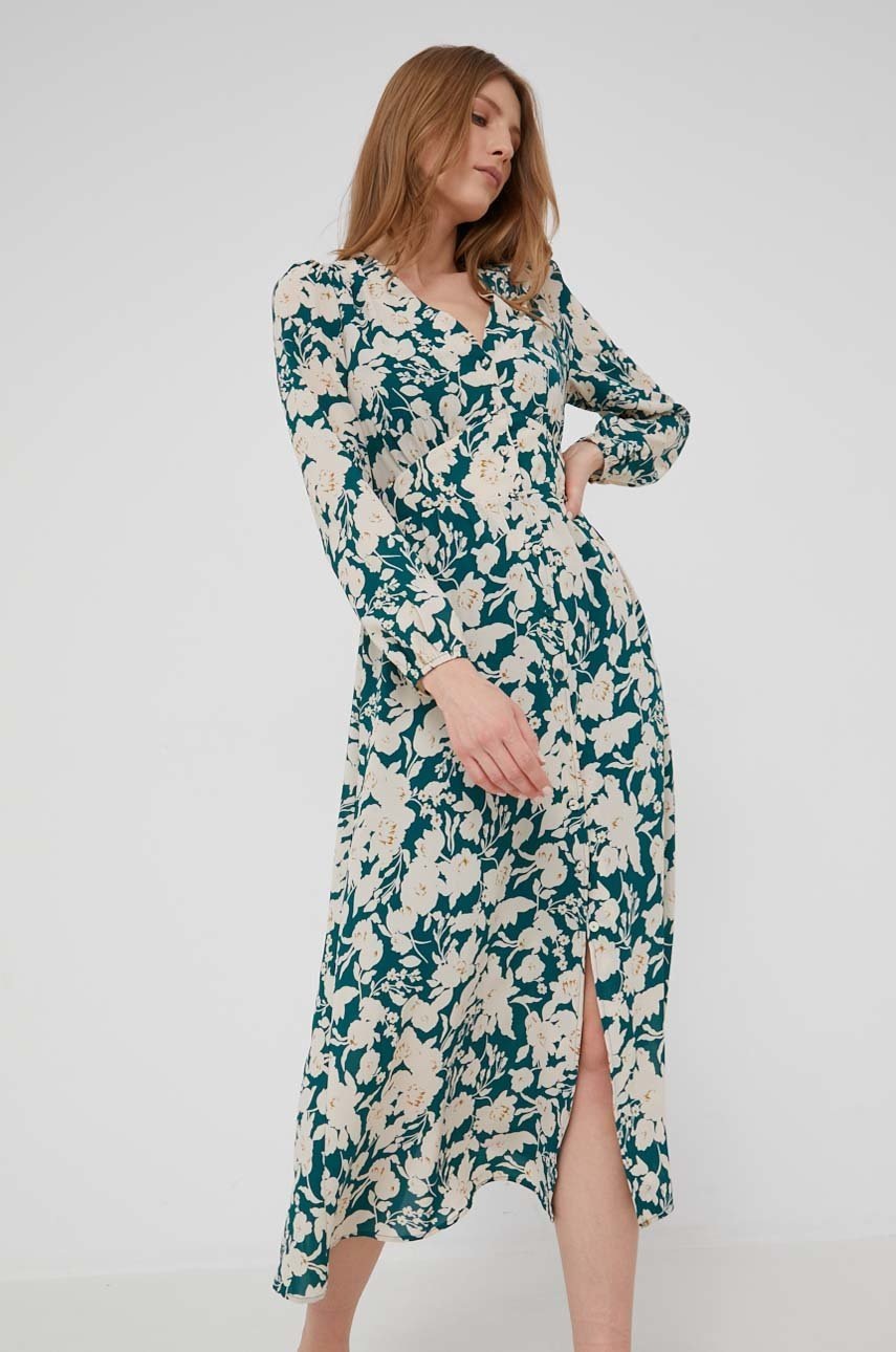 

Рокля Answear Lab в зелено среднодълъг модел разкроен модел, Зелен