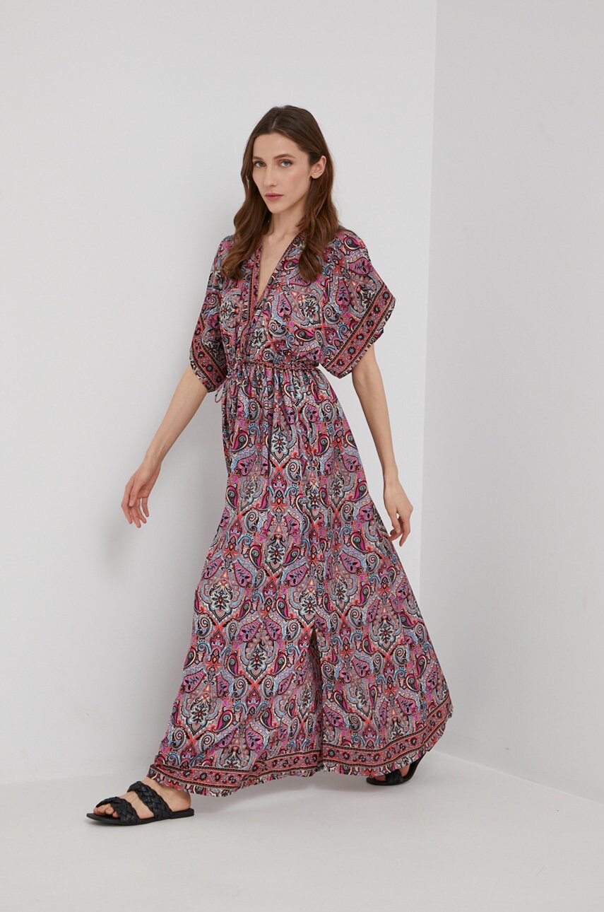 

Шовкова сукня Answear Lab Silk Blended колір рожевий maxi розкльошена