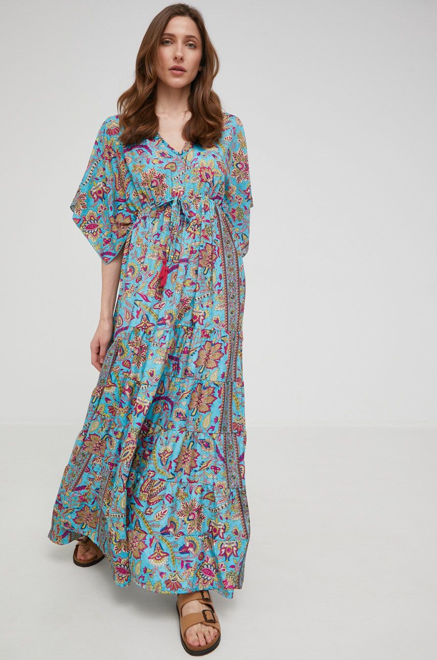Answear Lab sukienka jedwabna Silk Blended maxi rozkloszowana
