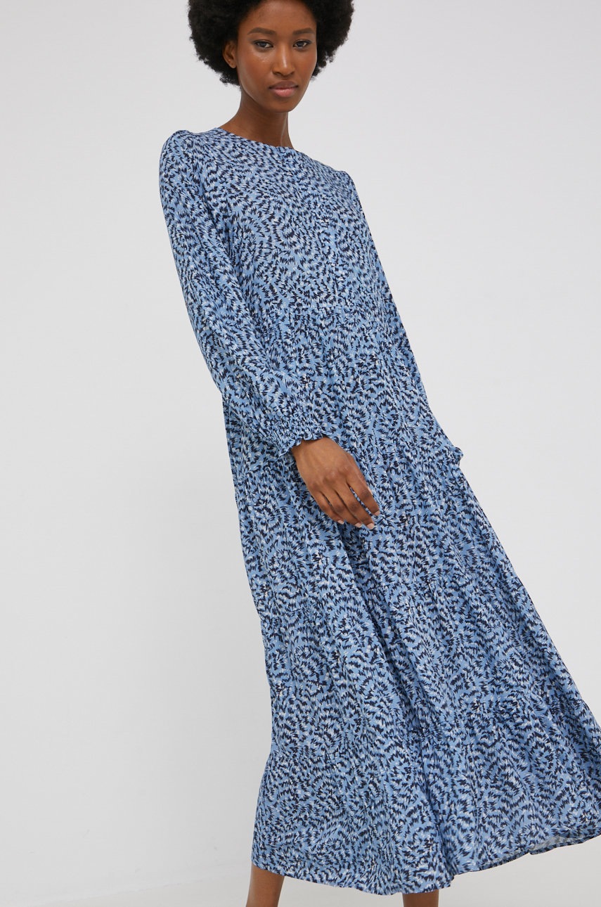 

Рокля Answear Lab среднодълъг модел разкроен модел, Син