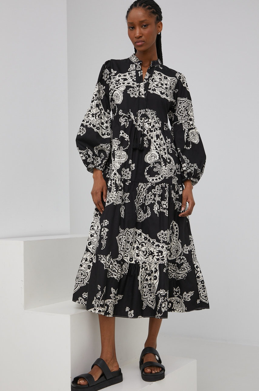 

Памучна рокля Answear Lab в черно среднодълъг модел разкроен модел, Черен