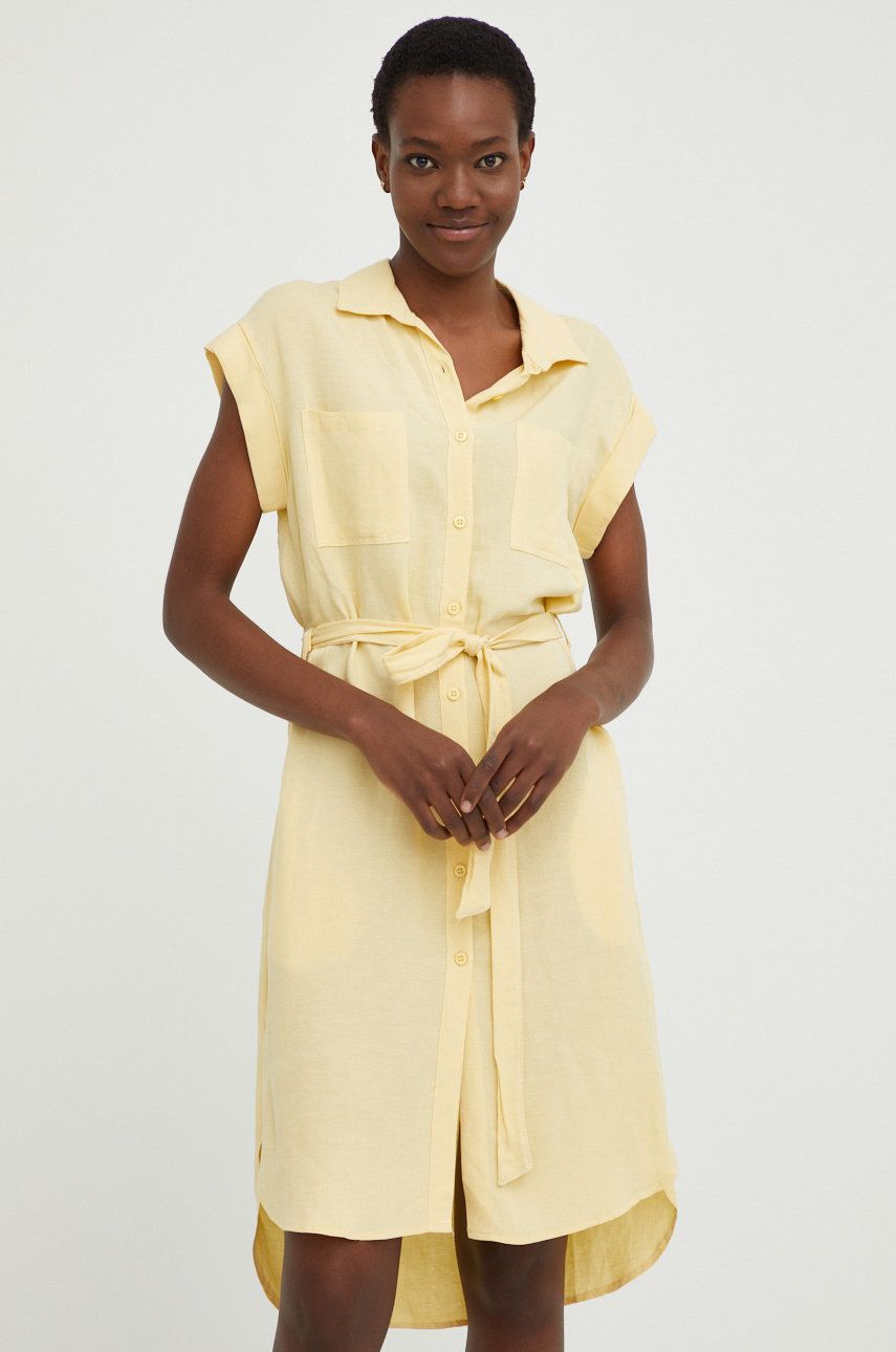 Answear Lab rochie din in culoarea galben, mini, drept