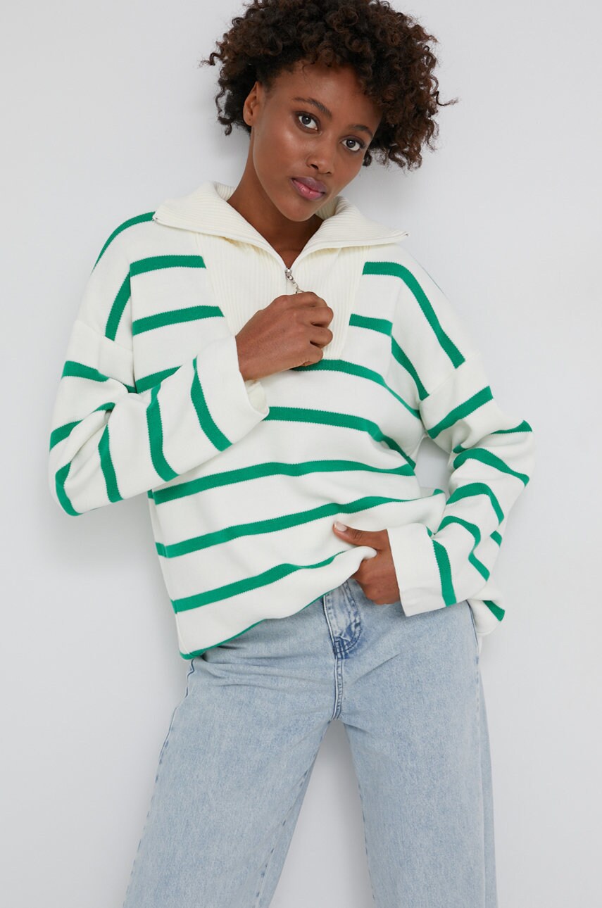 Answear lab pulover femei, culoarea verde, cu guler