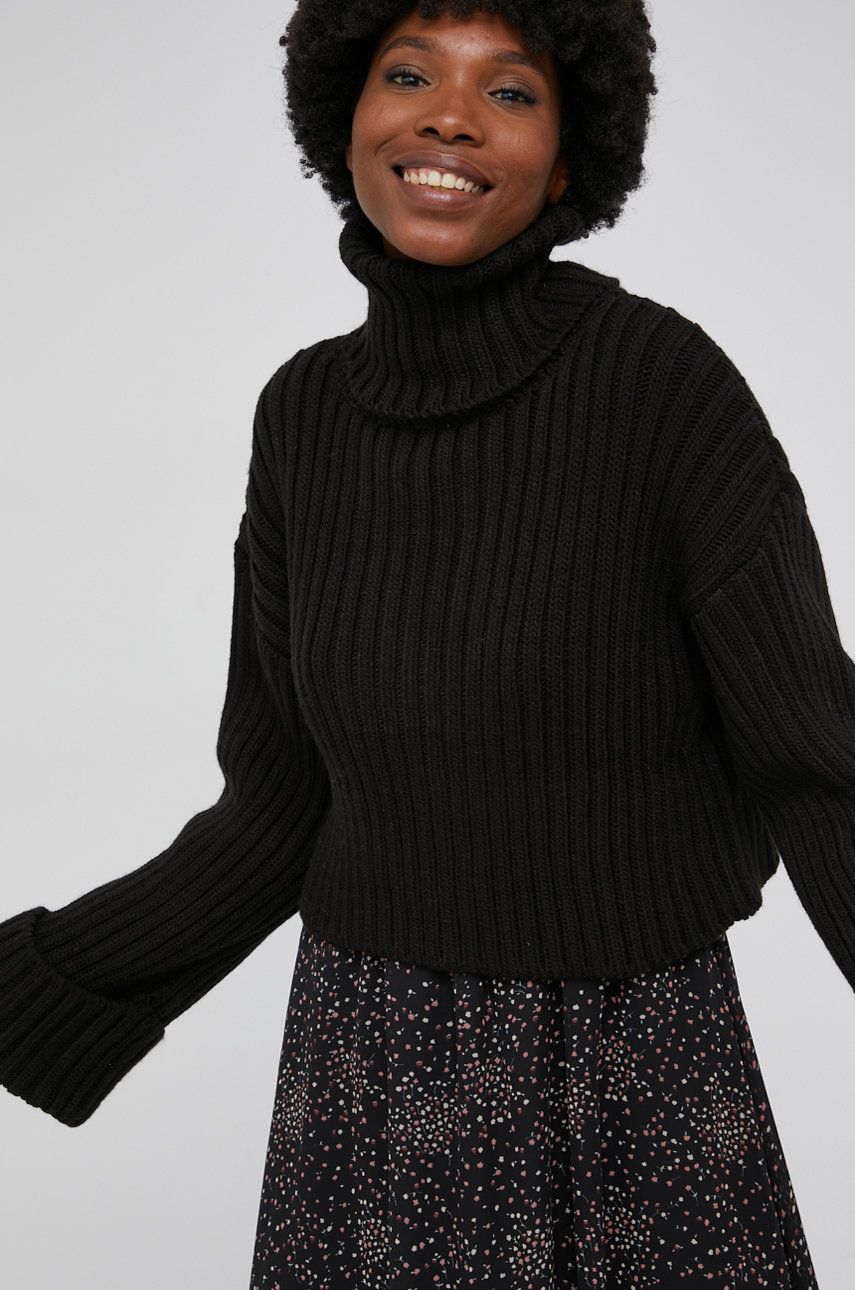Answear Lab Sweter z domieszką wełny damski kolor czarny ciepły z golfem