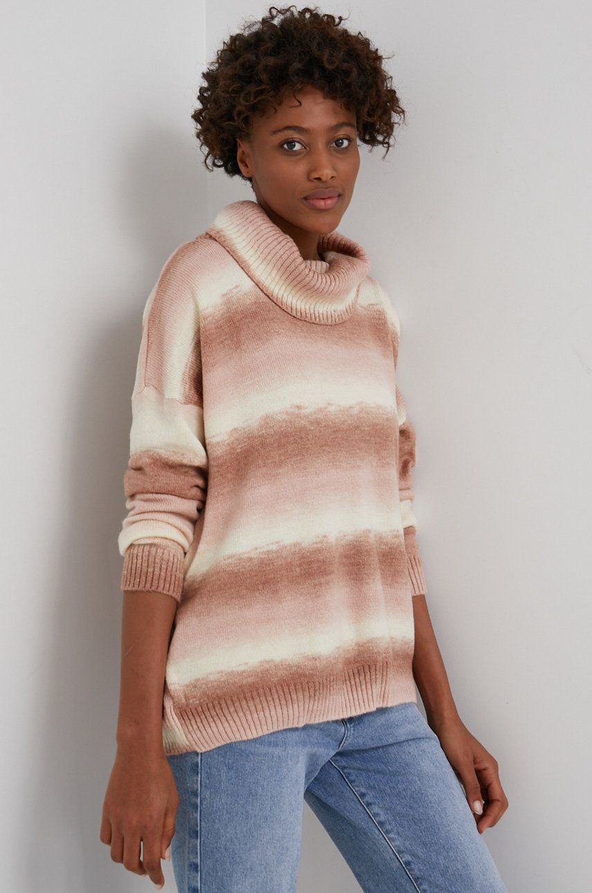 Answear Lab Sweter z wełną damski kolor różowy z golfem
