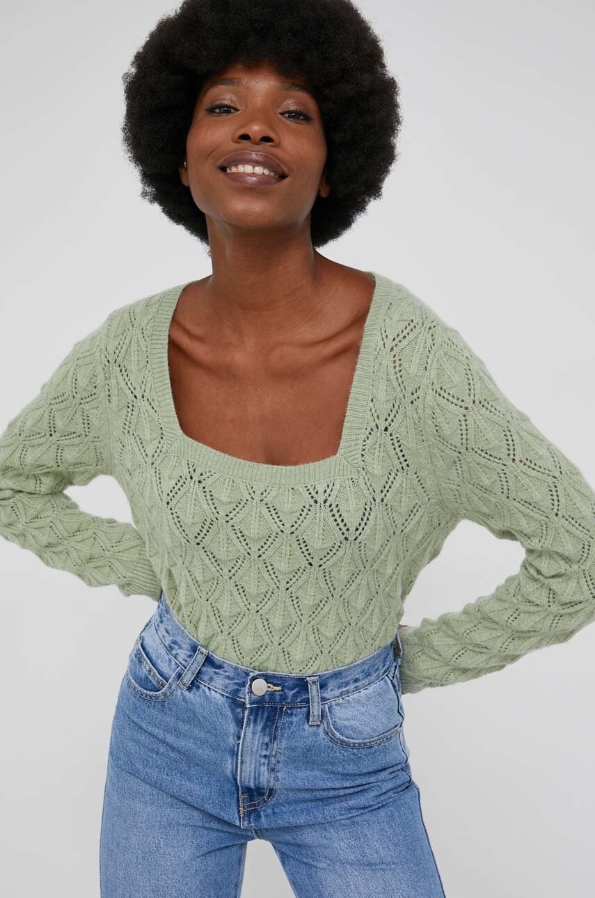 Answear lab pulover de lână femei, culoarea verde