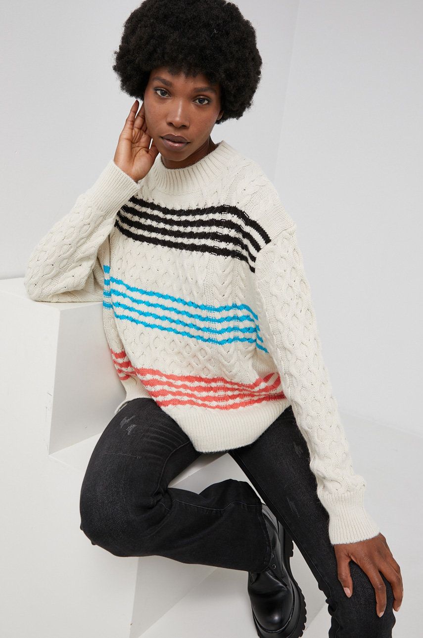 Answear Lab Sweter z wełną damski kolor kremowy z półgolfem