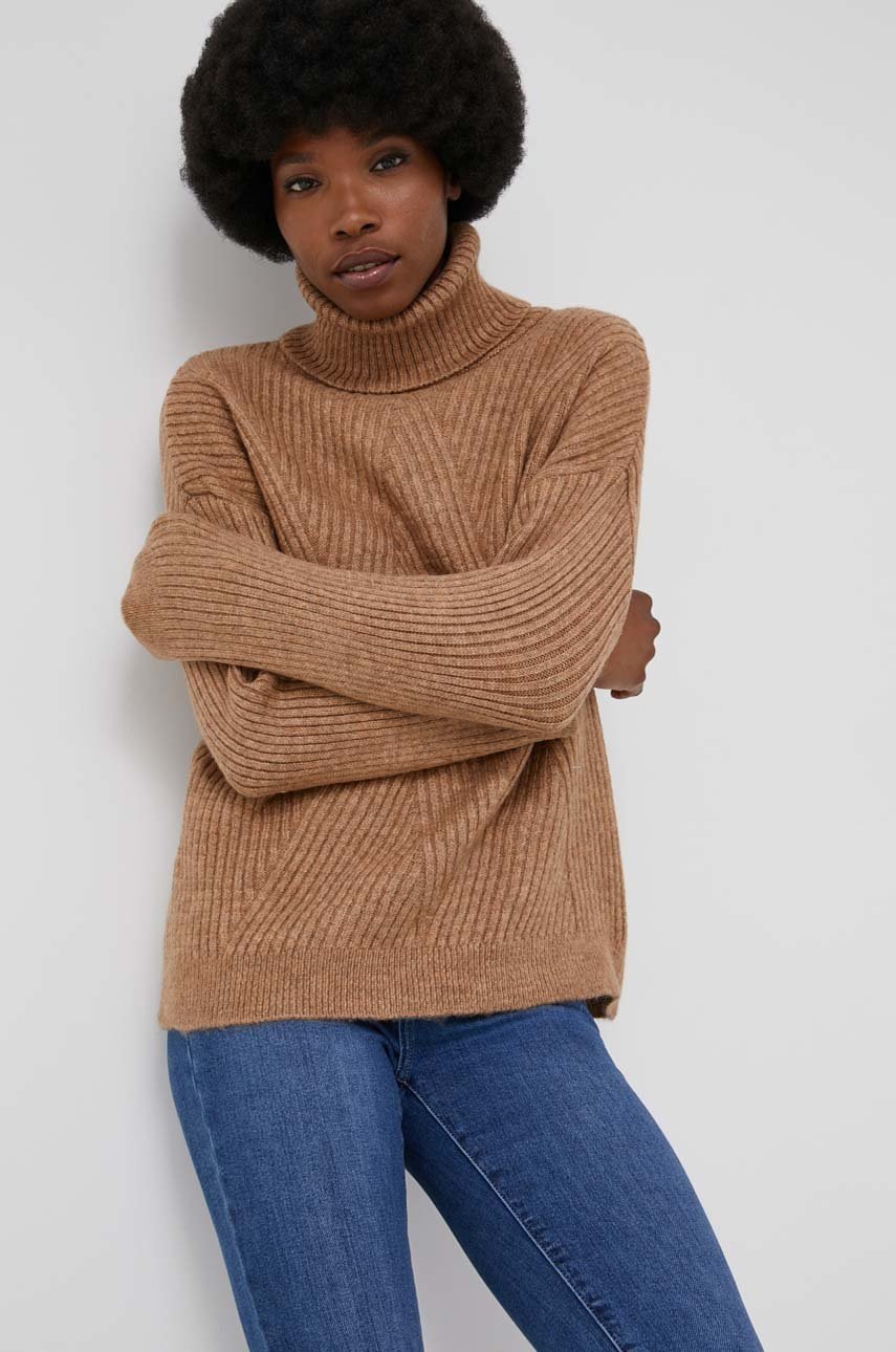 

Пуловер с вълна Answear Lab дамски в кафяво с поло, Кафяв