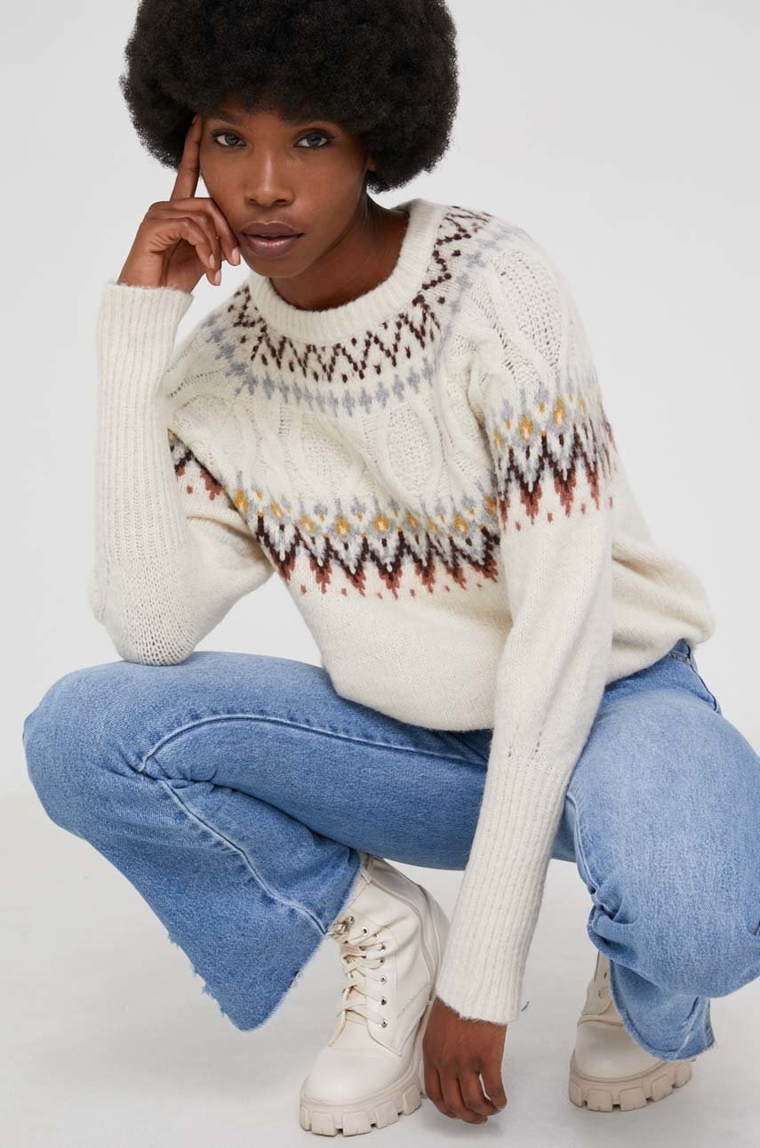 

Пуловер с вълна Answear Lab дамски в бежово, Бежов