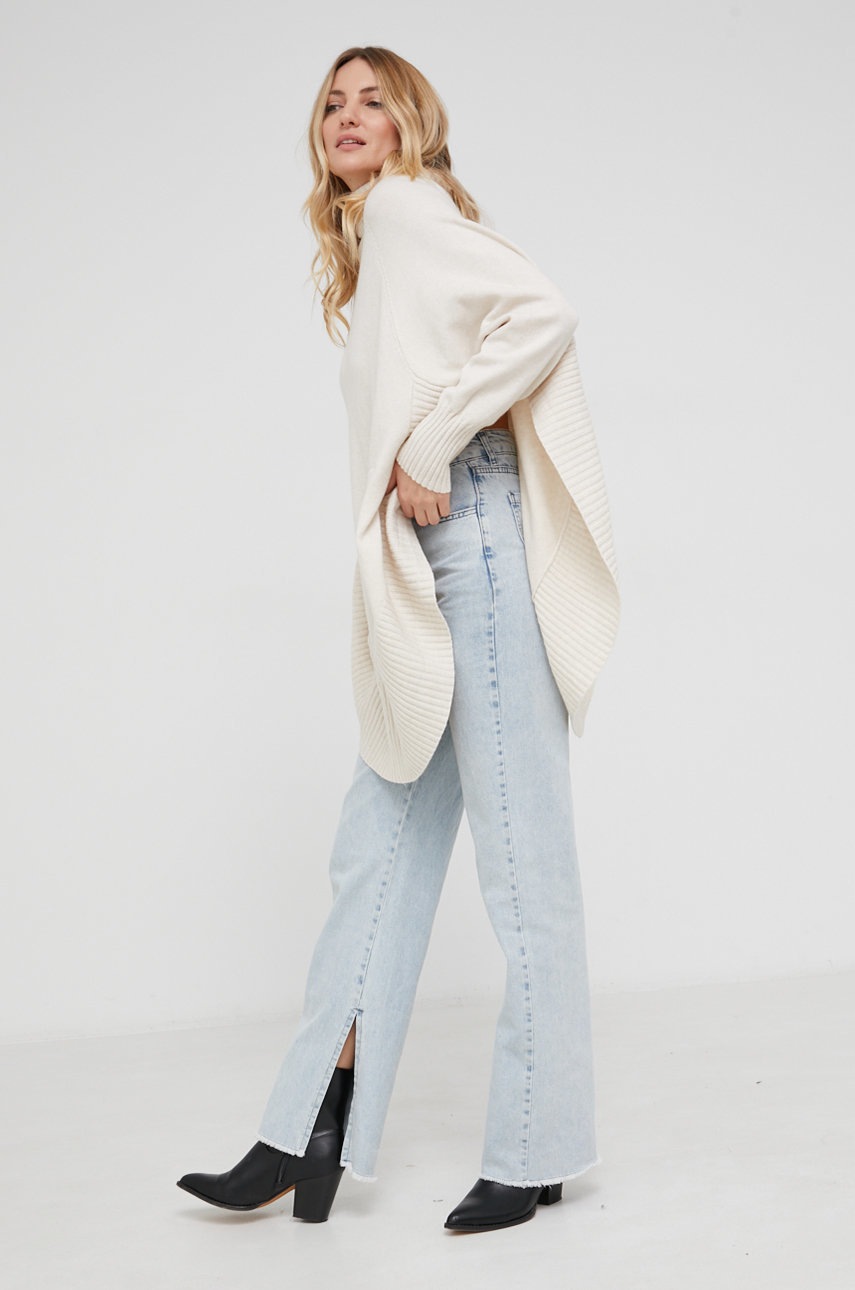 

Пуловер Answear Lab дамски в кремаво от топла материя с поло, Бежов