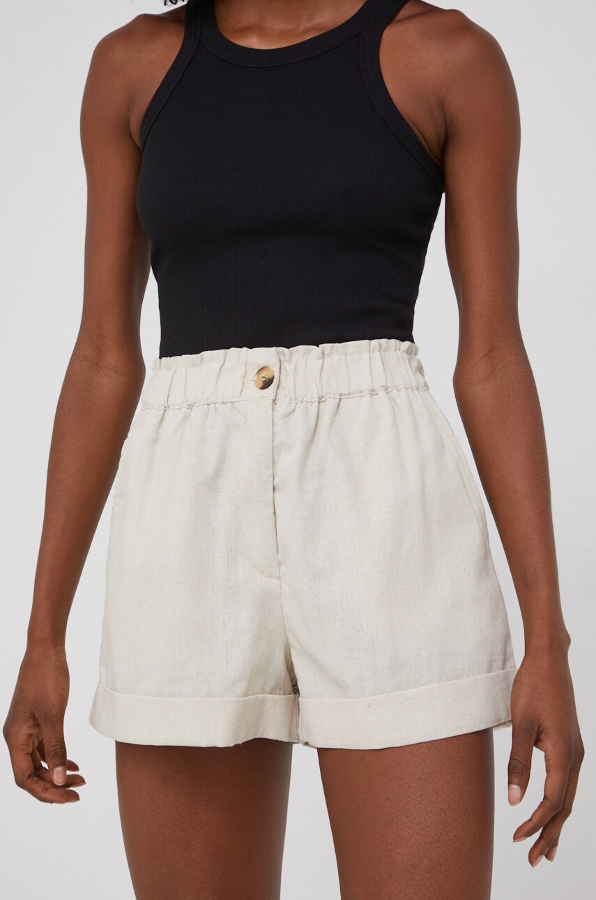 Answear lab pantaloni scurti din bumbac femei, culoarea bej, neted, high waist