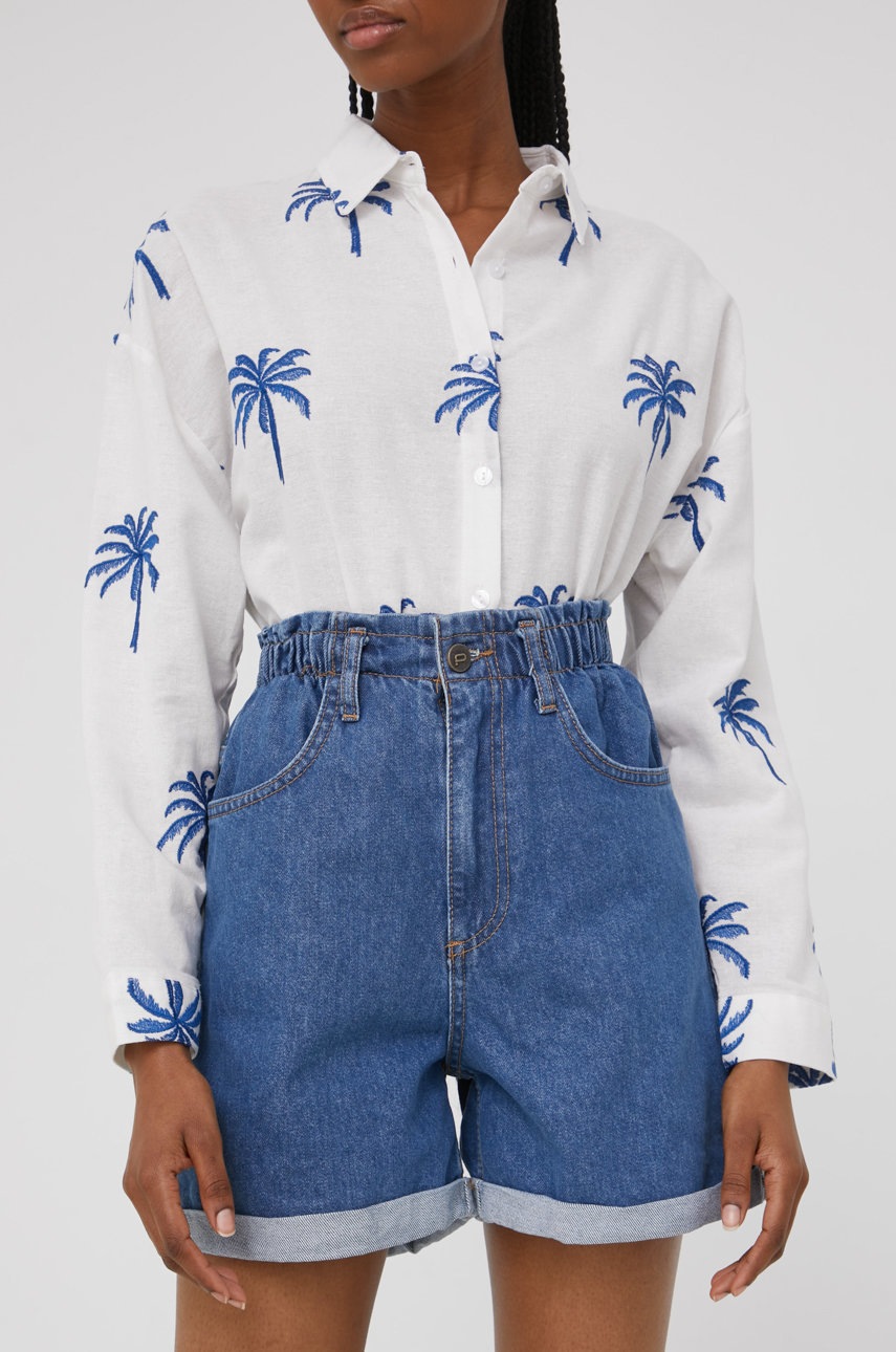 

Дънкови къси панталони Answear Lab с изчистен дизайн с висока талия, Син