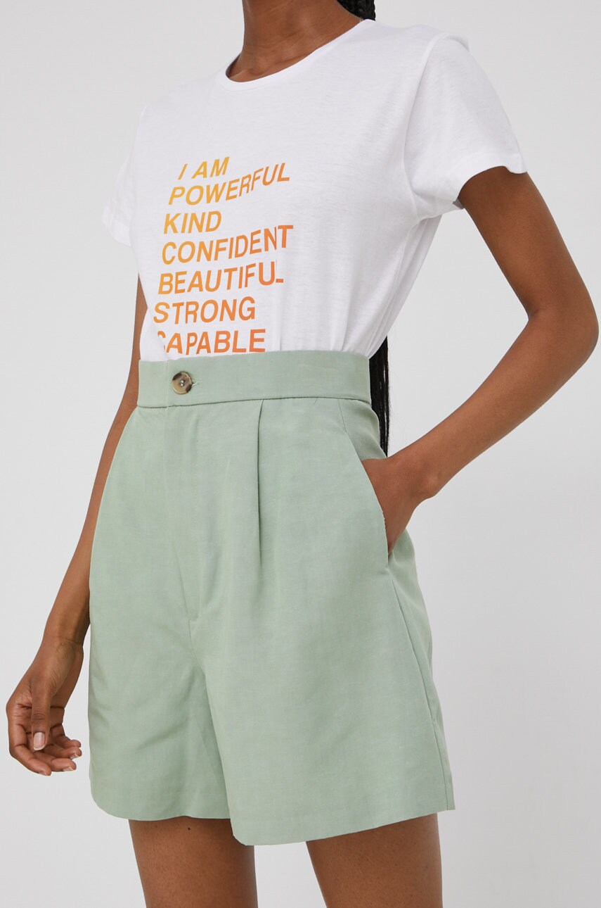 Answear lab pantaloni scurti femei, culoarea turcoaz, neted, high waist