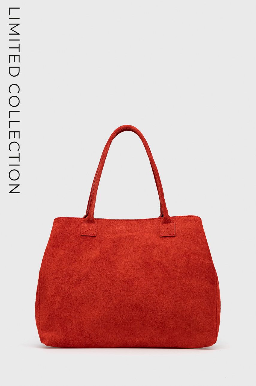 Answear Lab geanta de mana din piele intoarsa culoarea rosu