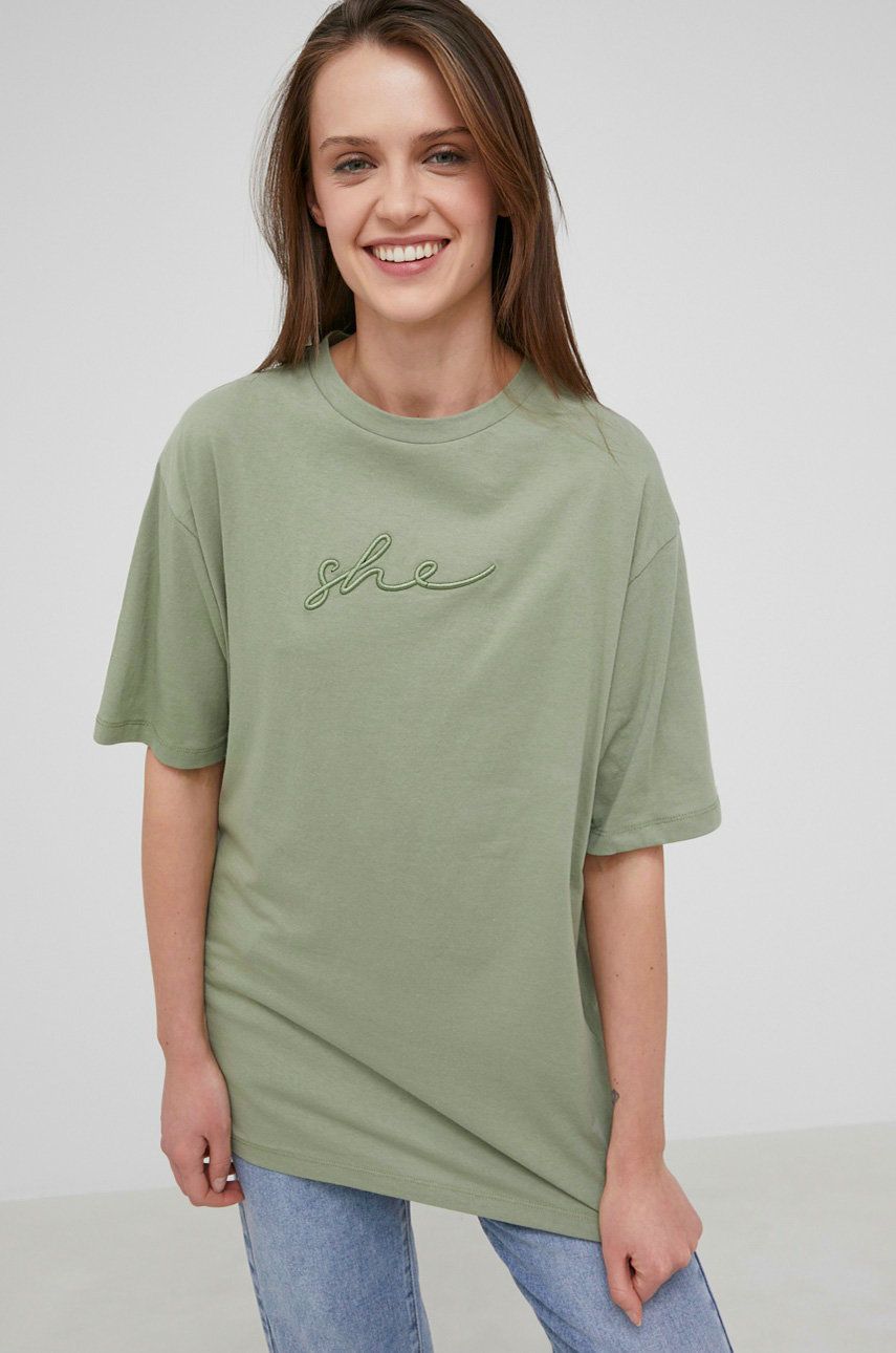 Answear Lab t-shirt bawełniany kolor turkusowy