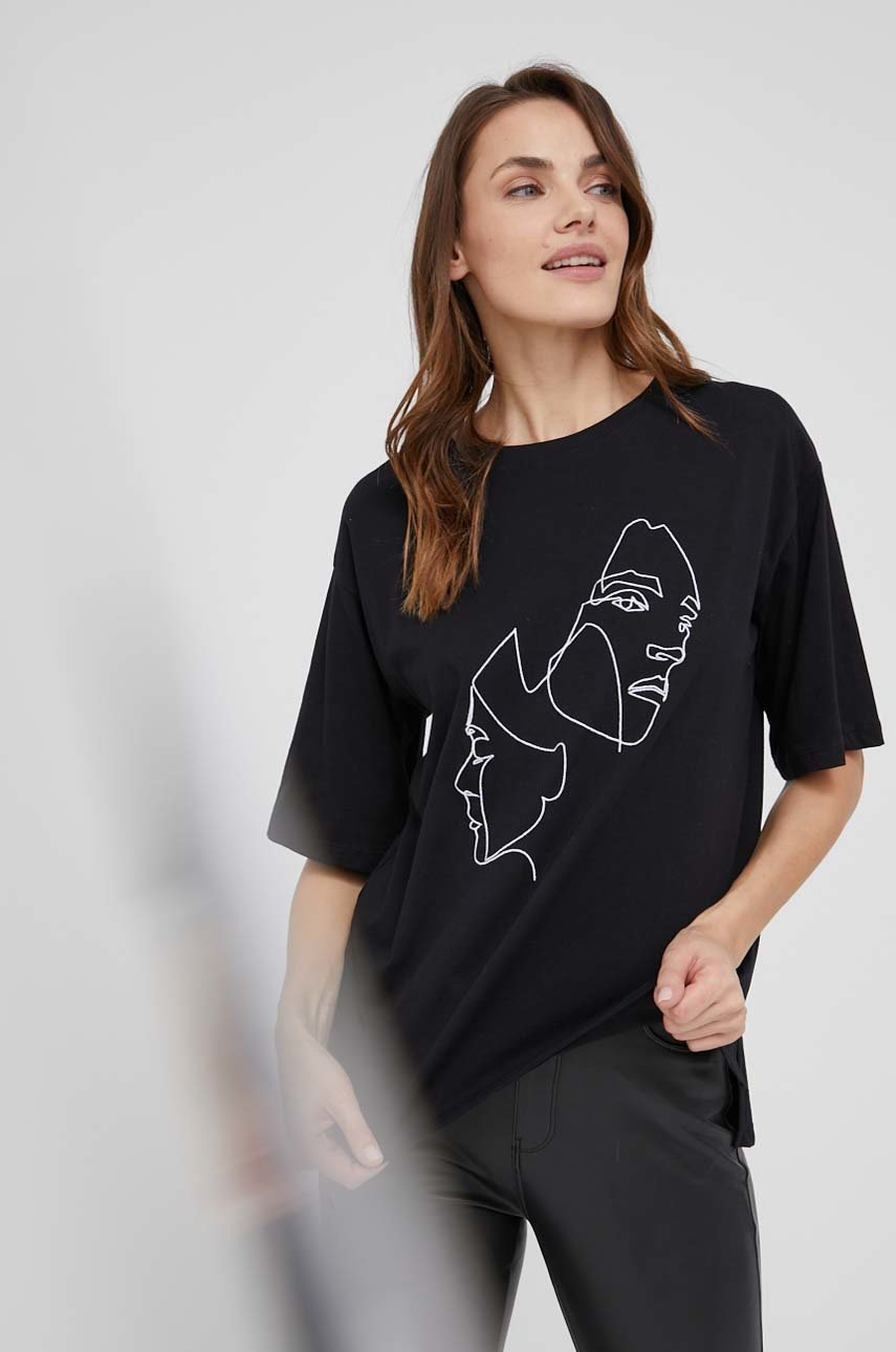 

Памучна тениска Answear Lab в черно, Черен