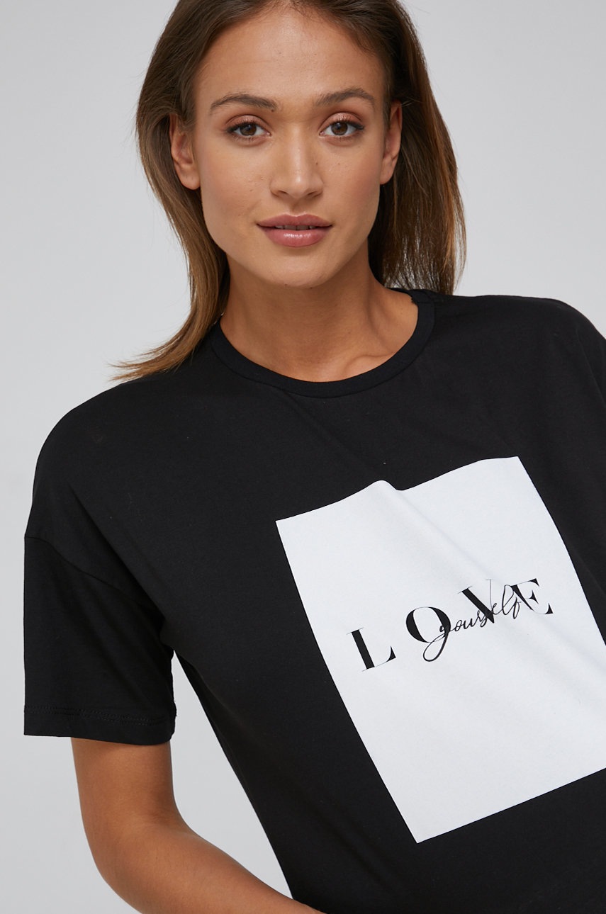 

Памучна тениска Answear Lab в черно, Черен