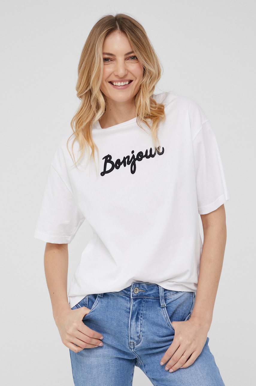 

Памучна тениска Answear Lab в бяло, Бял