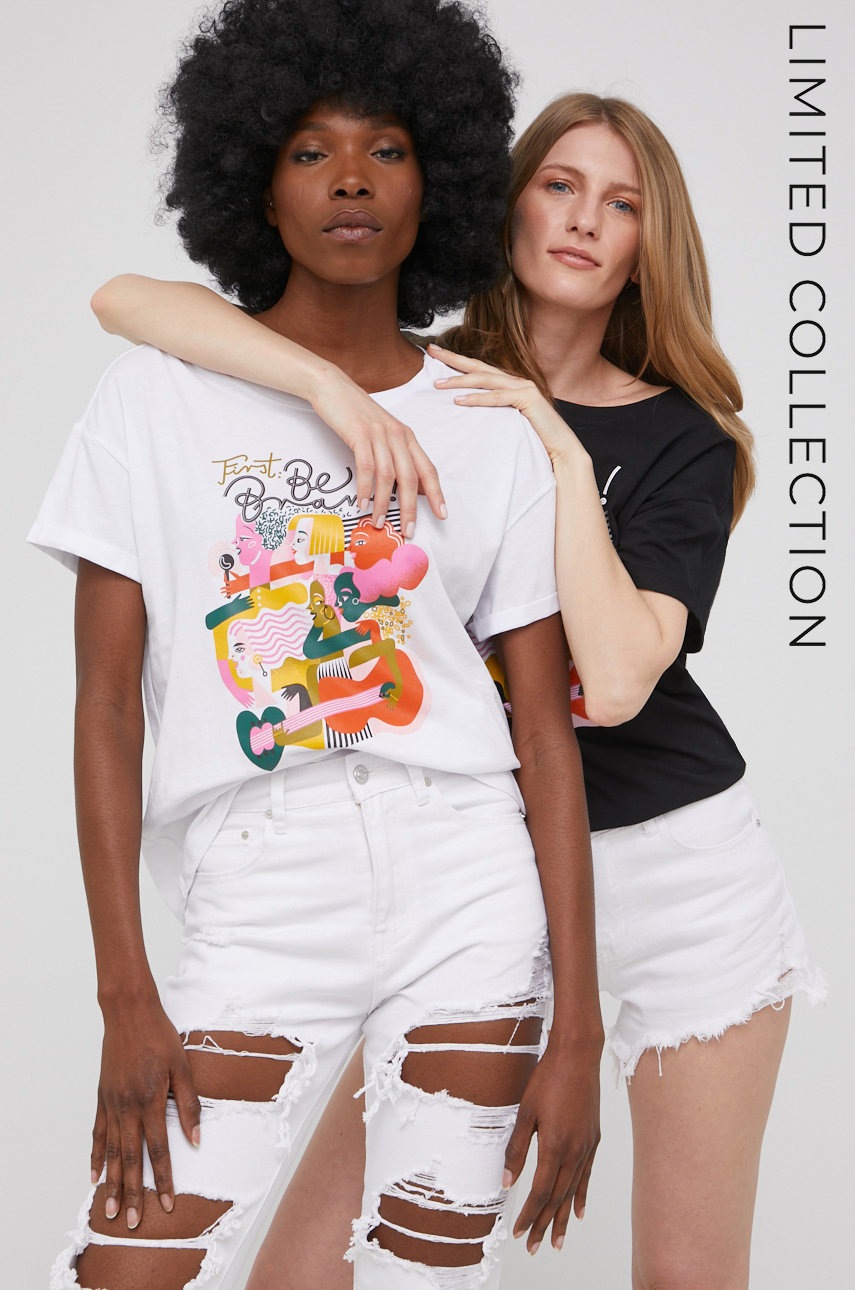 

Памучна тениска Answear Lab x limited festival collection BE BRAVE в бяло, Бял