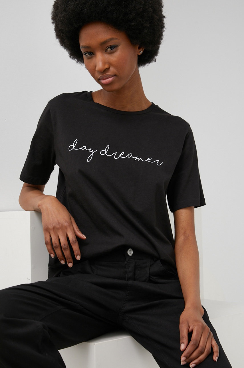 

Памучна тениска Answear Lab в черно, Черен