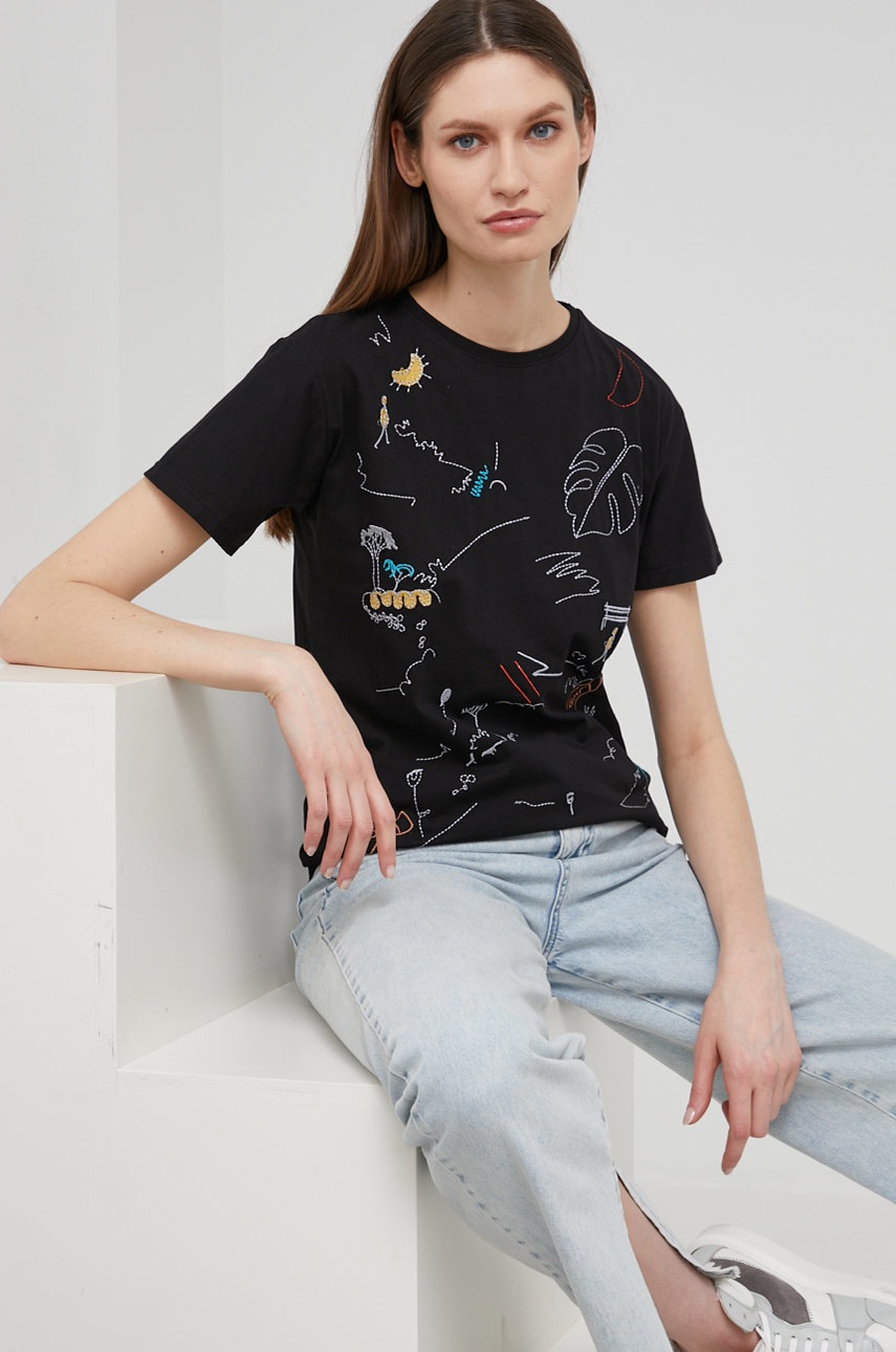 

Памучна тениска Answear Lab в черно, Черен