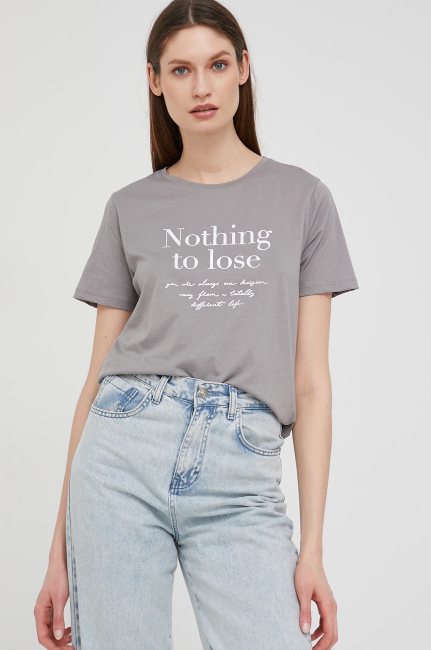 

Памучна тениска Answear Lab в сиво, Сив