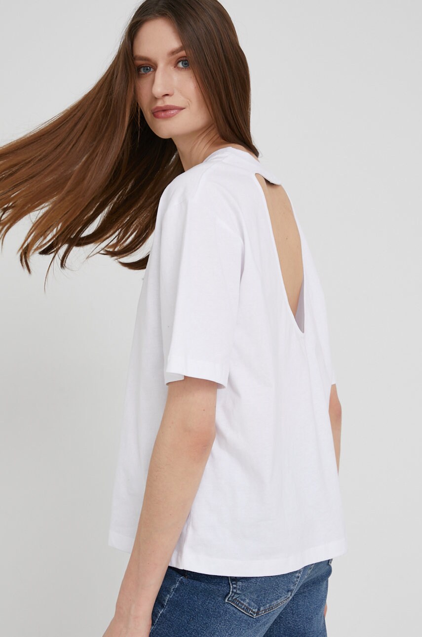 Answear lab tricou din bumbac culoarea alb, cu spate descoperit