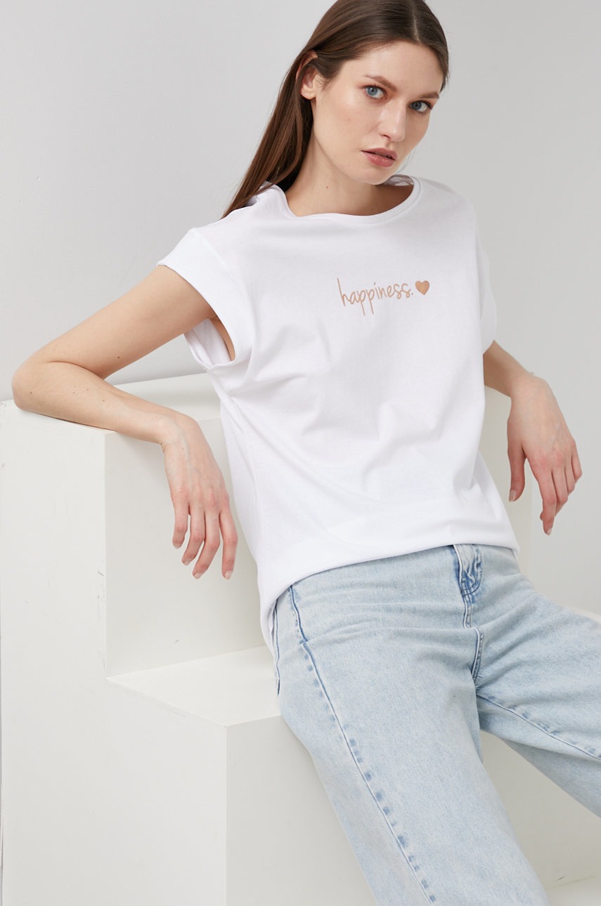 

Памучна тениска Answear Lab в бяло, Бял