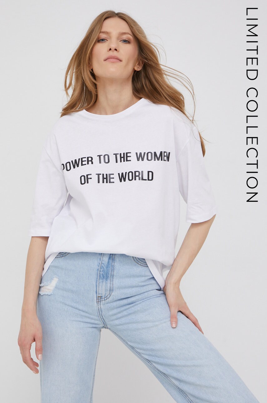 Answear lab x limited festival collection be brave tricou din bumbac culoarea alb