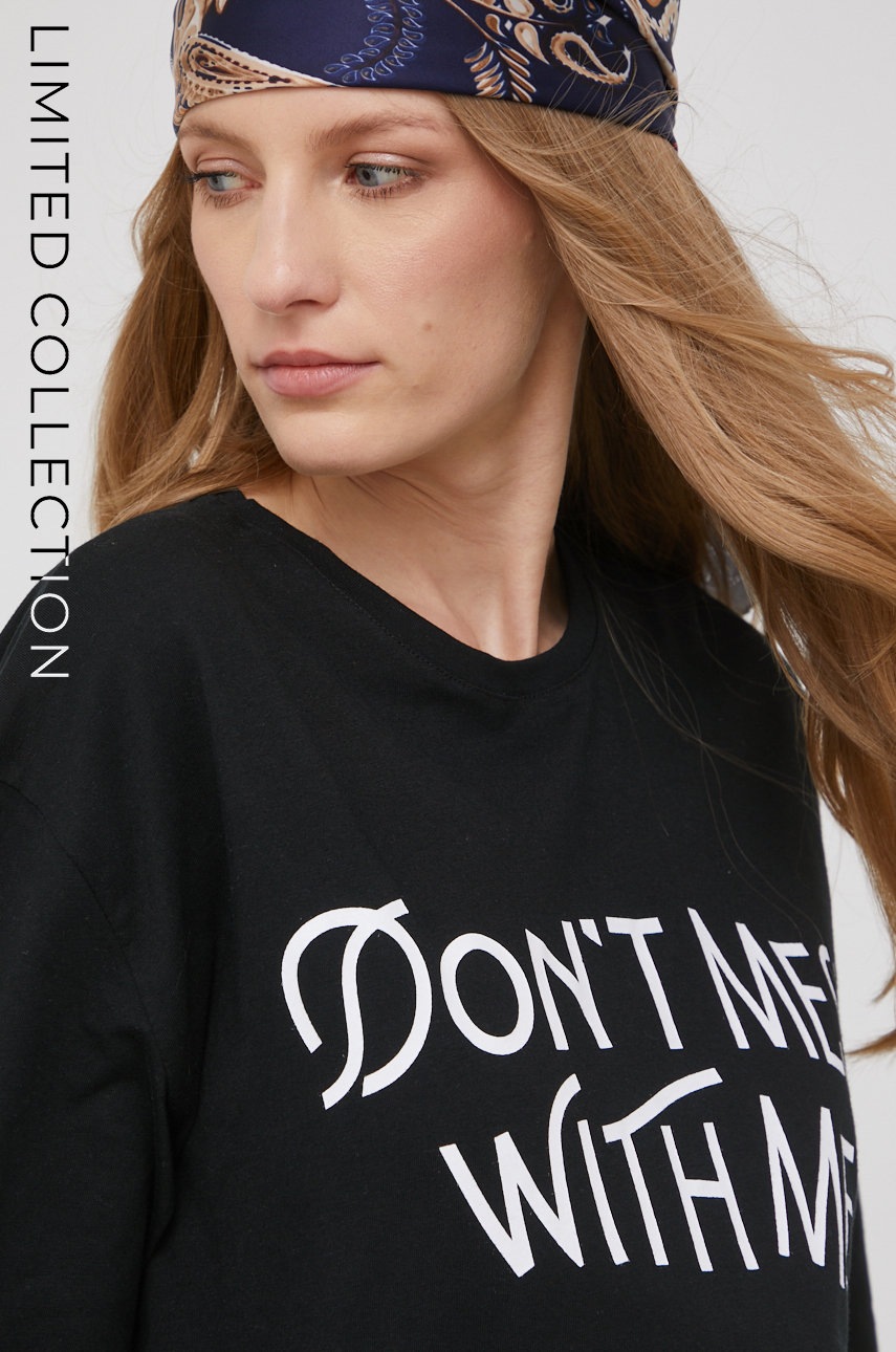 

Памучна тениска Answear Lab x limited festival collection BE BRAVE в черно, Черен