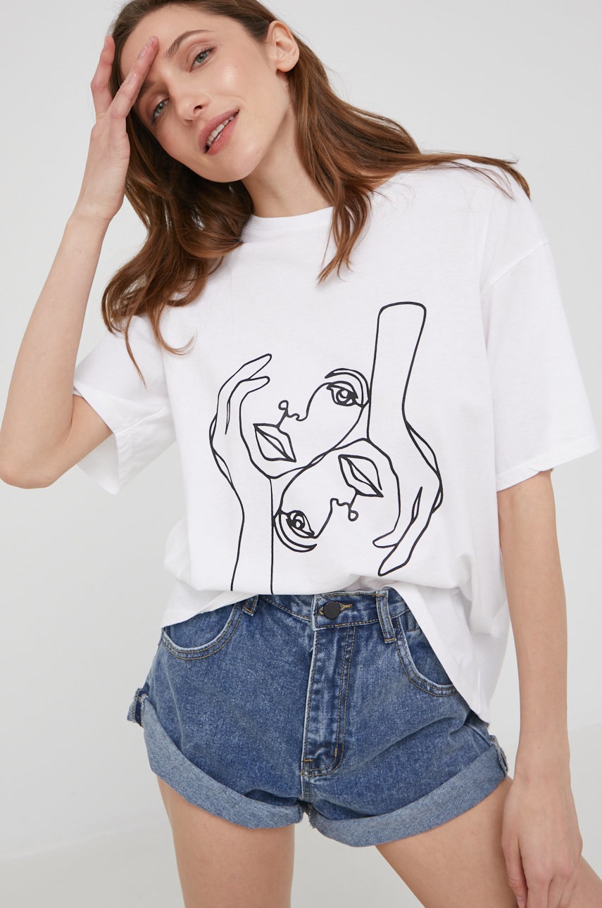 

Памучна тениска Answear Lab в бяло, Бял