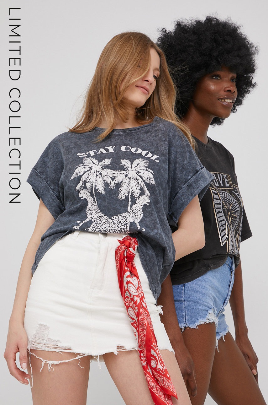 

Памучна тениска Answear Lab x limited festival collection BE BRAVE в сиво, Сив