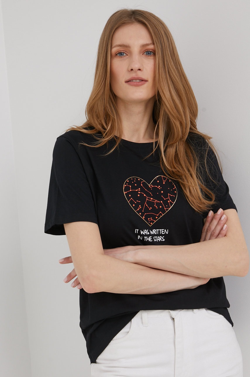 

Памучна тениска Answear Lab в черно, Черен